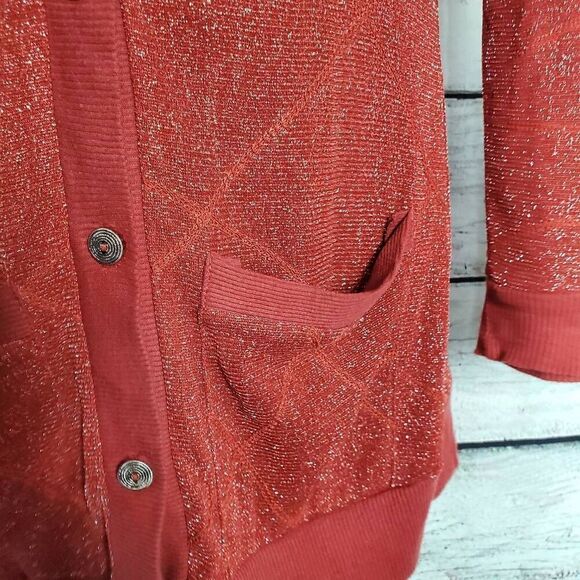 BKE Red Women’s Metallic Rust Shimmer Longline Cardigan Sweater Size Medium - Picture 4 of 7